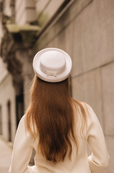 Penelope Bolero Hat Ivory Flat Crown Wide Brim Bolero Hat - The Galloper – Agnoulita Hats main image 3
