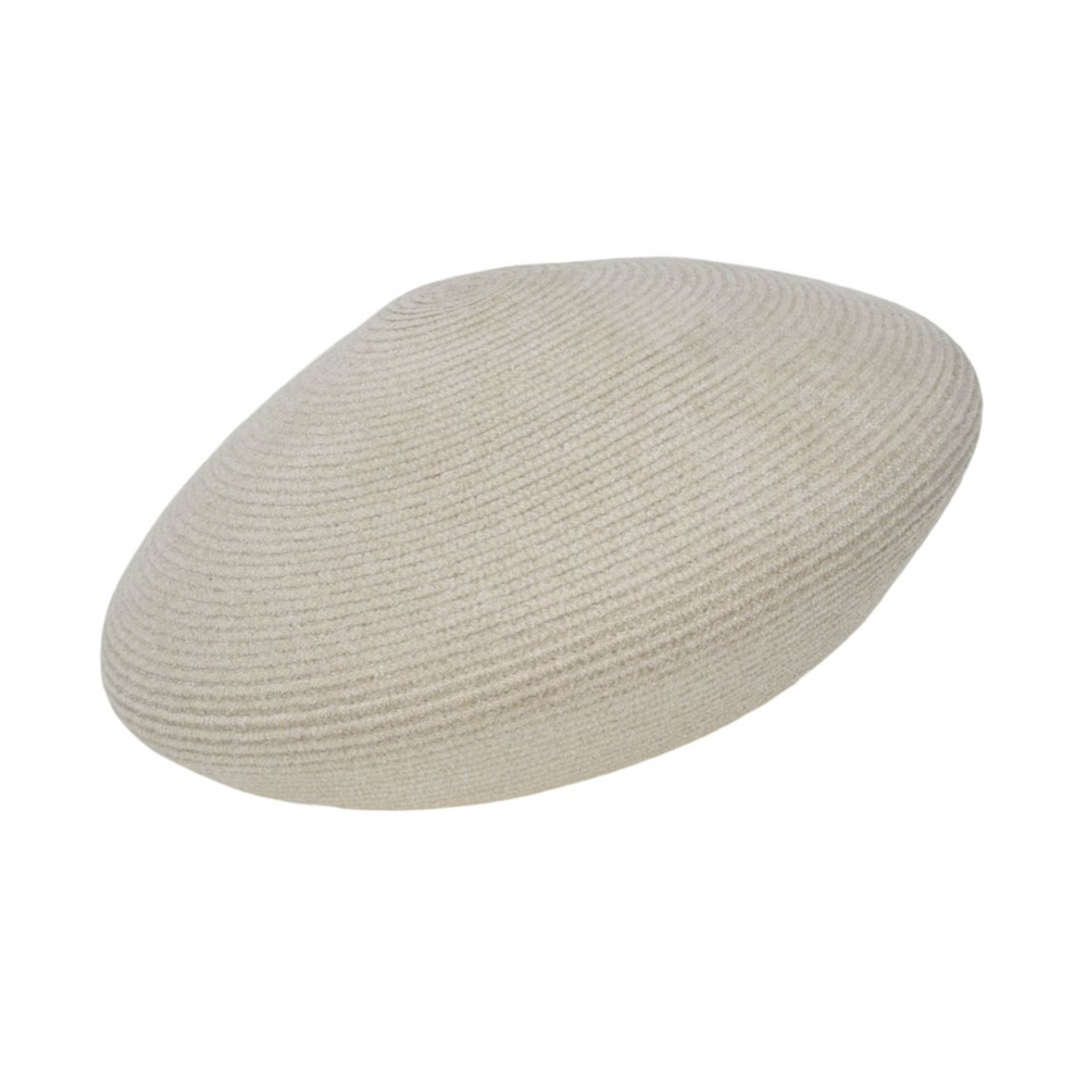 Round beige hat on a white background