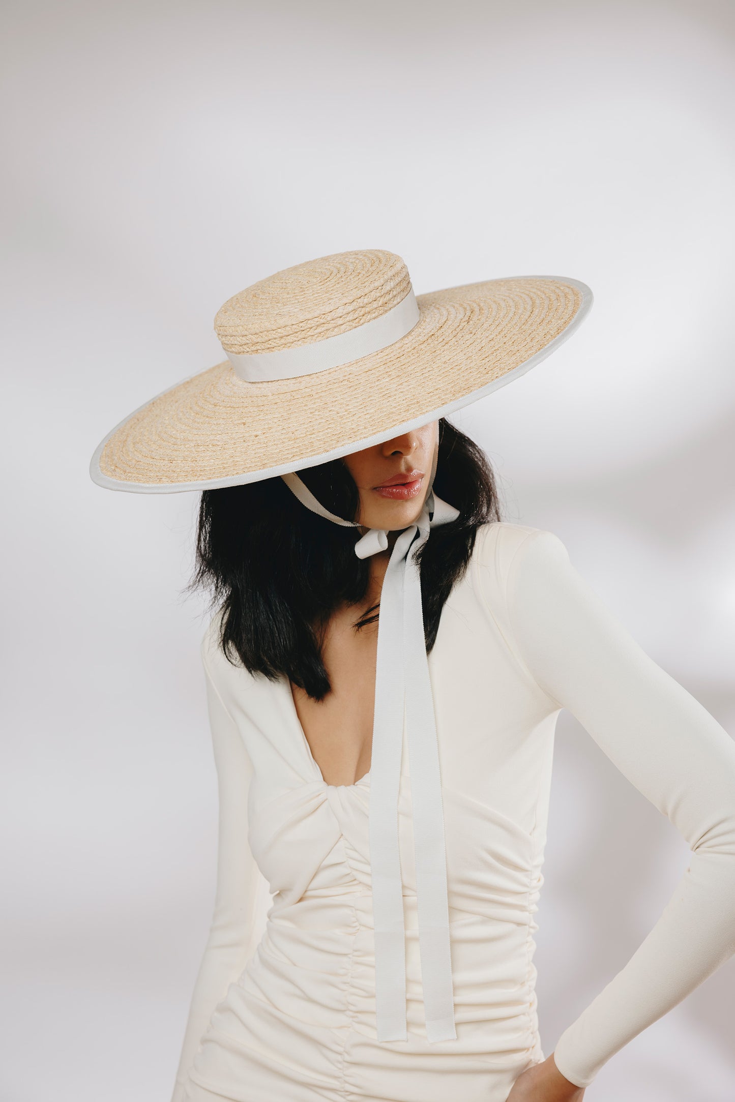 summer styling, spring hat, tied hat, wide brim, dramatic hat, evening event dressing, accessory, hat