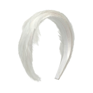 Gigi Burris Plume Band Texture Bridal Soft Padded Headband White Hackle Feathers Satin Grosgrain Center