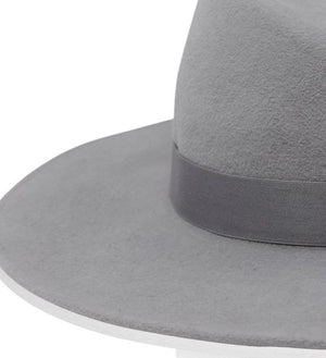Silver Gigi Burris Felt Hat Flat Brim Jeanne Autumn Winter Spring Weather Sateen Ribbon