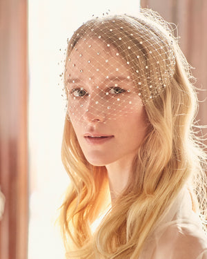 French Veiling Gigi Burris Swarovski Crystal Stones Violette Style Bridal Hailey Bieber Classic Opal Stones Gigi Burris